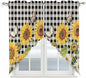Sunflowers Swag Valances for Windows, Yellow Flowers Butterfly Farmhouse Black Plaid Rod Pocket Kitchen Curtains Valance, Small Window Curtains Swag for Cafe Bathroom Living Room, 2 Panels, 28x36 inch