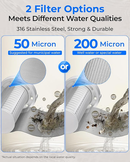Waterdrop Spin Down Sediment Filter, 50/200 Micron Reusable Whole House Water Filter Sediment System, Flushable Pre-Filter System for City/Well Water,1" MNPT + 3/4" FNPT