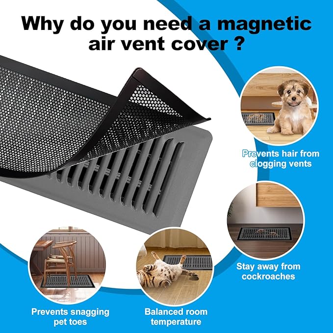 4 PCS Black Magnetic Vent Covers-5.5x12 Magnetic Air Vent Covers with Mesh Screen for Floor/Wall/Ceiling Registers-Easy to Install, Durable Design(Fits Registers 5"to7" Width x 12" to14"Length)