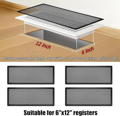 Floor Register Vent Cover, 6"x12" Magnetic Air Vent Screen Mesh Covers for Home Floor/Wall/Ceiling Registers Air Vent Filters, Black (4 Packs)