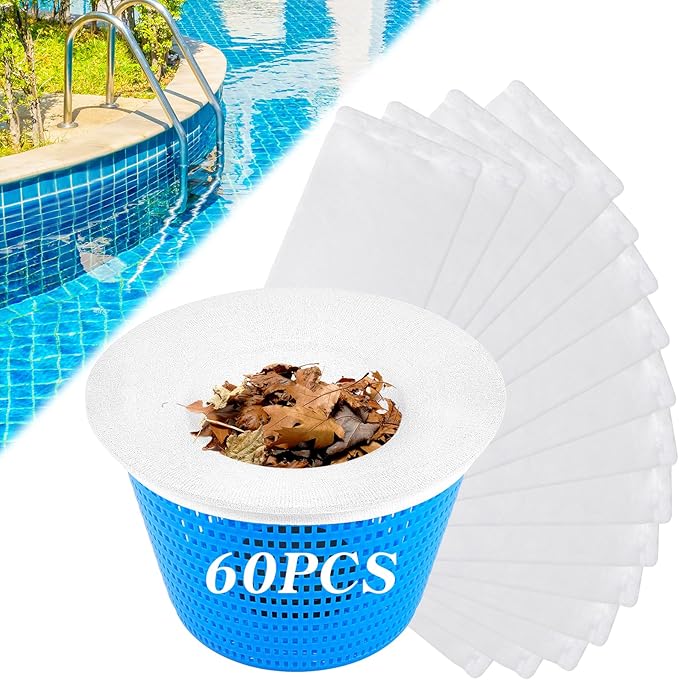 60 Pack Pool Skimmer Socks, Pool Filter Socks for Skimmer Baskets, Ultra-Fine Mesh Skimmer Sock Cleans Debris and Leaves for In-Ground and Above Ground Pools