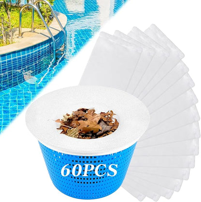 60 Pack Pool Skimmer Socks, Pool Filter Socks for Skimmer Baskets, Ultra-Fine Mesh Skimmer Sock Cleans Debris and Leaves for In-Ground and Above Ground Pools