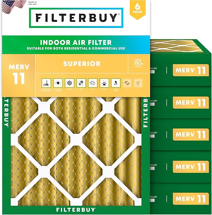Filterbuy 18x20x4 Air Filter MERV 11 Superior Pet & Allergy Defense (6-Pack), Electrostatic Pleated HVAC AC Furnace Filters Replacement, Made in USA (Actual Size: 17.50 x 19.50 x 3.63)
