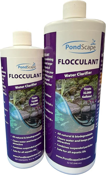 PONDSCAPE Pond Flocculant – Clears Cloudy & Murky Pond Water – Fast-Acting Water Clarifier for Ponds, Water Gardens & Fountains – Safe, Biodegradable Formula (32oz)