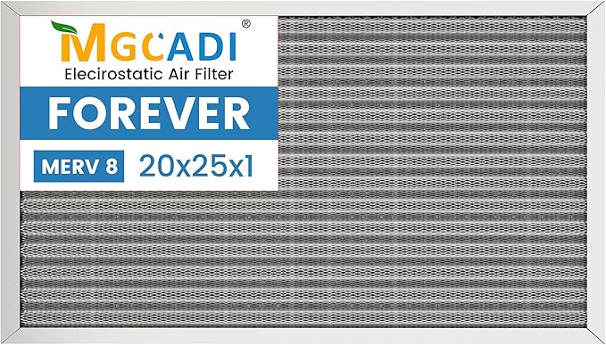 20x25x1 HVAC Furnace Air Filter, Lasts a Lifetime, Washable, Merv 8, the Last HVAC Filter You Will Ever Buy, Breathe Safely at Home or in the Office (Actual Size:19.5x24.5x0.82 Inch)