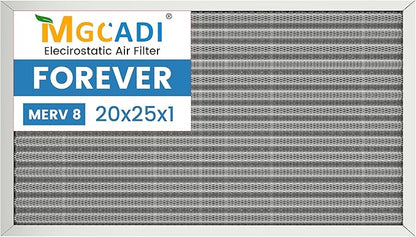 20x25x1 HVAC Furnace Air Filter, Lasts a Lifetime, Washable, Merv 8, the Last HVAC Filter You Will Ever Buy, Breathe Safely at Home or in the Office (Actual Size:19.5x24.5x0.82 Inch)