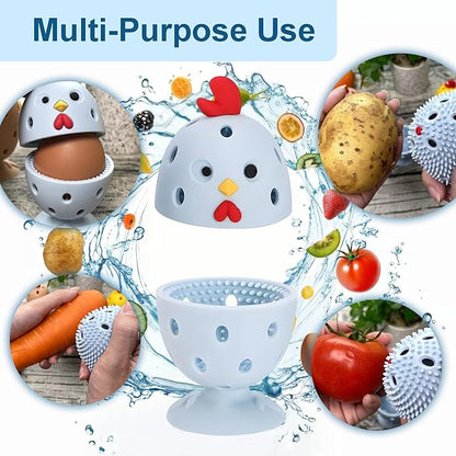 Egg Washer for Fresh Eggs, Egg Scrubber for Fresh Eggs, 2 Reusable Silicone Chicken Shaped Scrubs, Chicken Egg Cleaner, Eggshell Cleaner for Poultry Farm, Housewife Tools Vegetable Processing (Blue)