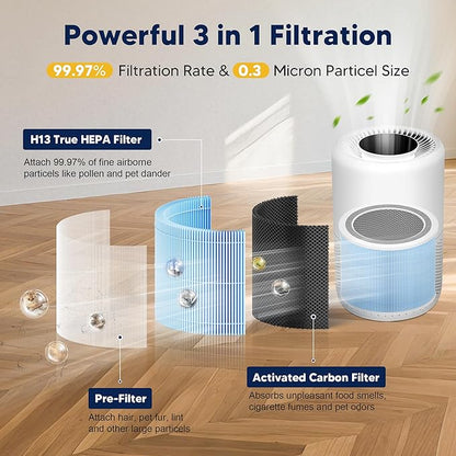 Core 200S Smoke Remover Replacement Filter Compatible with LEVOIT Core 200S and Core 200S-P Smart WiFi Air Purifier, 3-in-1 H13 True HEPA Activated Carbon Filter, Core 200S-RF-SR, Blue, 2 Pack