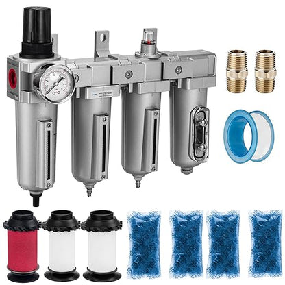 NANPU 1/2" NPT Industrial Grade 4 Stage Air Drying System - Double Particulate Filters, Coalescing Filter, Desiccant Dryer & Air Regulator, Metal Bowl, Auto Drain, for Paint Spray＆ Plasma Cutter