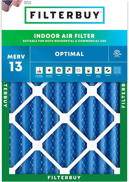 Filterbuy 19.25x23.25x4 Air Filter MERV 13 Optimal Smoke & Allergy Defense (1-Pack), Electrostatic Pleated HVAC AC Furnace Filters Replacement, Made in USA (Actual Size: 19.25 x 23.25 x 3.63)