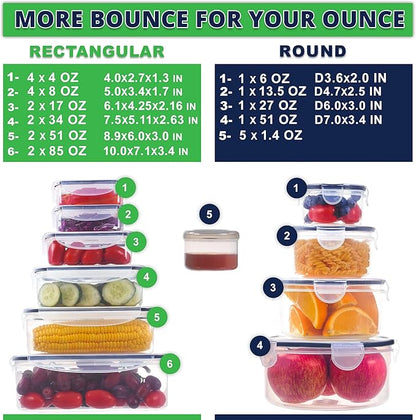 RockBerry 50 Pcs Large Food Storage Containers with Lids Airtight-85 OZ to small Containers-Total 526OZ Stackable Kitchen Set -BPA Free Leak proof containers- Freezer Microwave safe