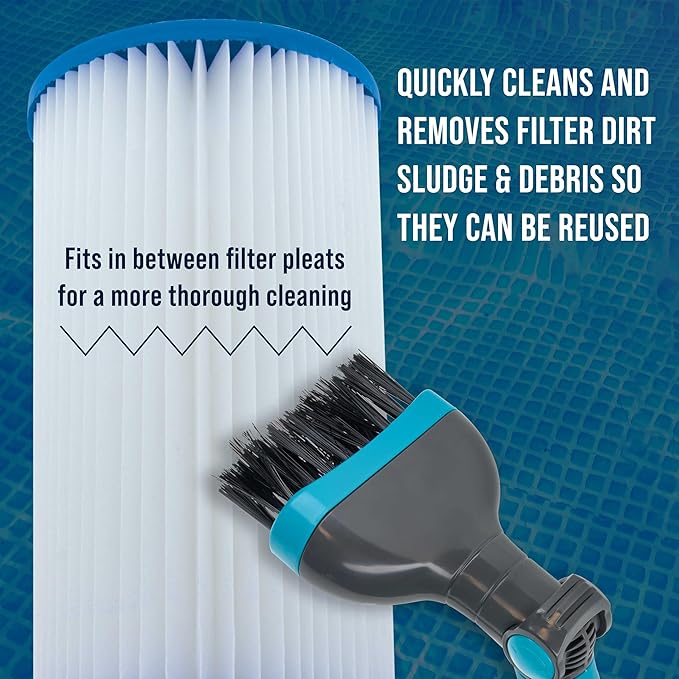 U.S. Pool Supply Cartridge Pool Filter Cleaner Tool - Spa Filter Cleaner for Hot Tub Pool, Water Jet Spray Angled Brush Head Cleaning Wand, Clean Dirty Cartridges, Dirt Debris, Garden Hose Connector