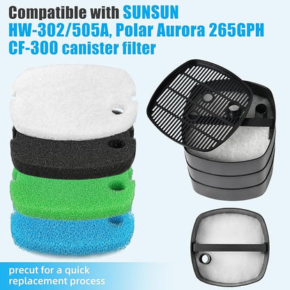 AQUANEAT Replacement Canister Filter Pads Compatible with SUNSUN HW-302 Aquarium Filter Media Sponge Floss 16pcs