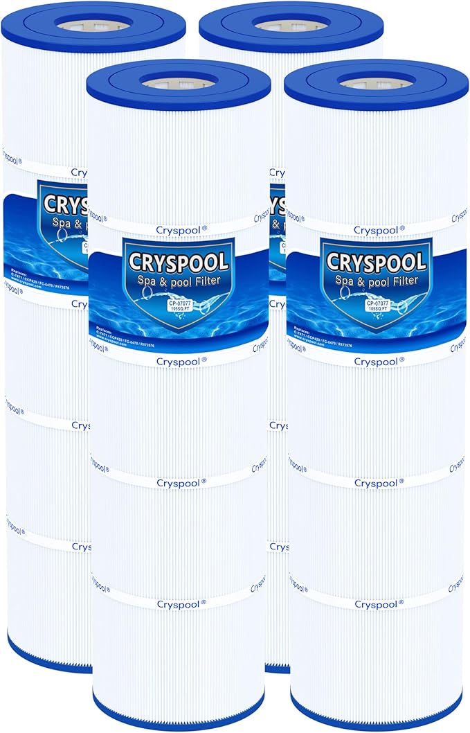 Cryspool® 07077 Filter Compatible with CCP420, Clean and Clear Plus 420, PCC105-PAK4, R173576, C-7471, 178584, 817-0106, FC-6470, 4×105 Sq. Ft Pool Filter Cartridges, L×OD: 26-1/16"×7”, 4 Pack