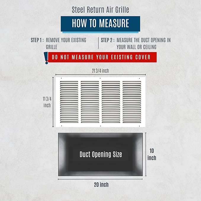 Fits 20x10 Duct Opening | Steel Return Air Grille by Handua | Vent Cover Grill for Sidewall and Ceiling | White | HVAC Cold Air Intake Grille | Outer Dimensions: 21.75"W X 11.75"