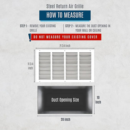 Fits 20x10 Duct Opening | Steel Return Air Grille by Handua | Vent Cover Grill for Sidewall and Ceiling | White | HVAC Cold Air Intake Grille | Outer Dimensions: 21.75"W X 11.75"