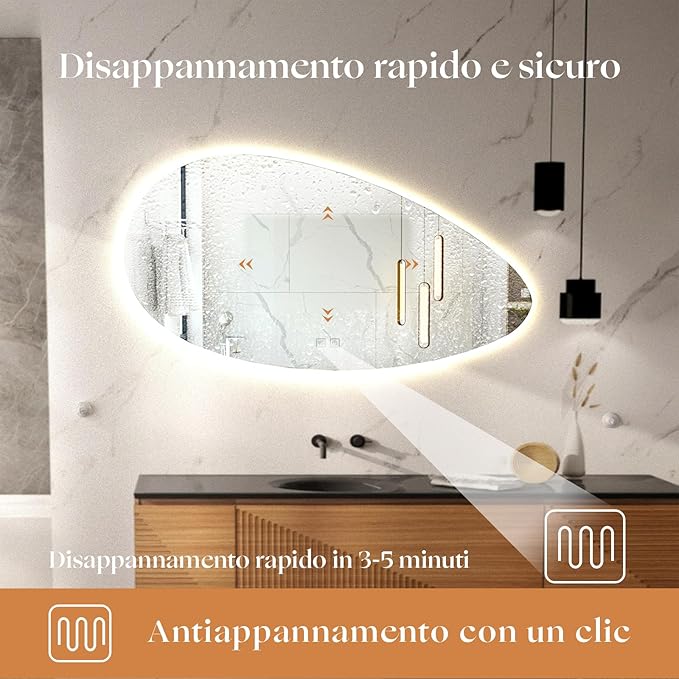 500 X800 mm Illuminated Backlit LED Bathroom Mirror, Wall Mounted Multifunction Bathroom Vanity Mirror with Lights and Demister Pad, Energy-Saving Illuminated Smart Mirror