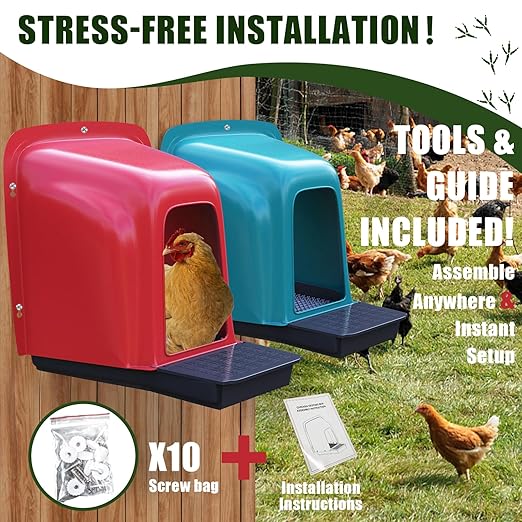 Nesting Boxes for Chickens - 10 Pack Roll Away Nesting Boxes Chicken Coop with Perch, Durable Plastic Chicken Laying Box with Pull Out Egg Tray, Poultry Farm & Hen House Accessories