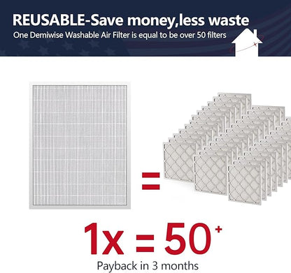 20x25x4 Washable Electrostatic Air Filter, MERV 8 Aluminum AC/HVAC Furnace Filter, Reusable Permanent Air Filter, Lasts a Lifetime, Increases Airflow（Actual Size:19.37"x 24.37"x 3.58")