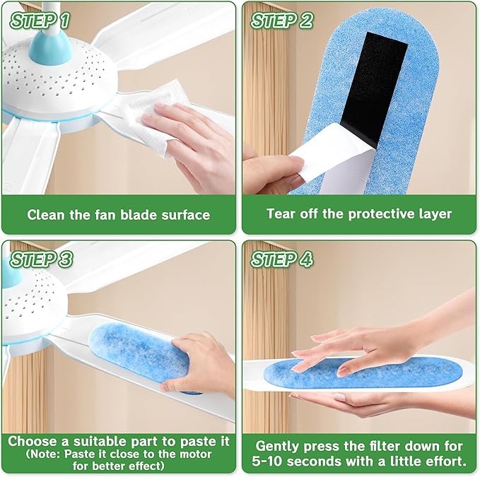 15Pcs Ceiling Fan Air Purifier Filters, Made with Coconut Shell Carbon to Trap Dust, Odors & Allergens | Unscented, Universal Fit for All Fan Blades