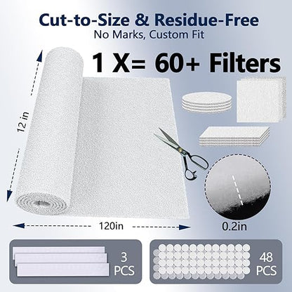 MERV 8 Air Vent Filters 20x100 Inch,Cut to Size Air Filter Material (60+ Filters), Electrostatic Triple Vent Filters for Floor, Ceiling, HVAC & RV Vents, Includes 48 Adhesive Hook Tape