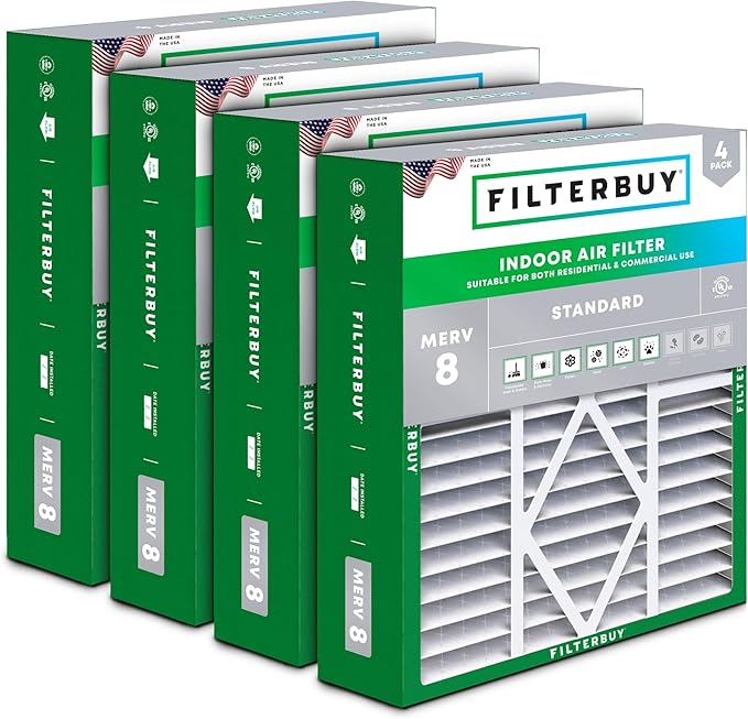Filterbuy 20x20x5 Air Filter MERV 8 Essential Dust & Allergy Defense (4-Pack), Pleated HVAC AC Furnace Filters for Amana, Coleman, Goodman, Maytag, York, and More (Actual Size: 20.25 x 20.75 x 5.25)