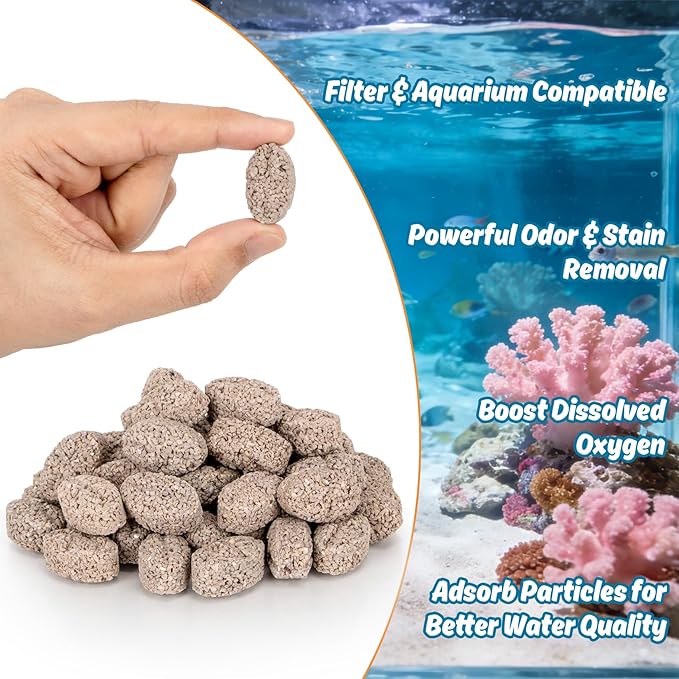 Sukh Biological Filter Media for Aquarium - 425g Original Ore Olive Shape Filter Media with 2 Mesh Bags,Promotes Rapid Cycling in Canister Filter, Sump & Pond