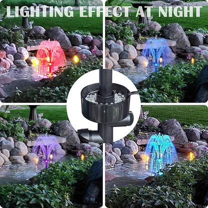 Pond Filter with Pump Fountain Kits, Submersible Pump Pond Fountain Koi Pond Filters for Outdoor Pond,3 Water Patterns Decoration Garden Pond Landscape With Color Light,660GPH 110V Corded Electric