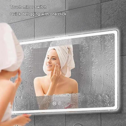 Smart Lighted Bathroom Mirror for Wall，Illuminated LED Bathroom Mirror，Lighted Bathroom Makeup，Waterproof，Shatterproof，with Touch Sensor/Dimming/Demister pad(H70*W90cm/H27.6*W35.4IN)