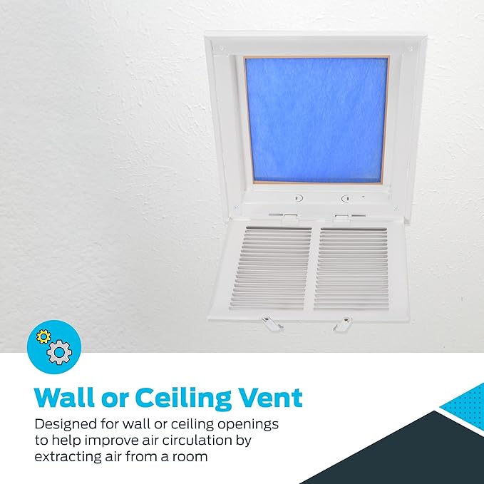 EZ-FLO 10 x 10 Inch (Duct Opening) Return Air Vent Cover for Wall or Ceiling, Solid Steel Return Air Filter Grille, HVAC Vent Cover, White, 61657