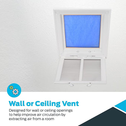 EZ-FLO 10 x 10 Inch (Duct Opening) Return Air Vent Cover for Wall or Ceiling, Solid Steel Return Air Filter Grille, HVAC Vent Cover, White, 61657