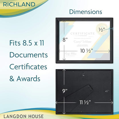 Langdon House 8.5x11 Certificate Frames Set (Black, 6 Pack) Distinguished Edging for Classic Style, Richland Collection