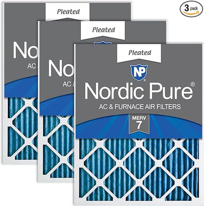Nordic Pure 20x20x1 (Actual Size: 19 1/2 x 19 1/2 x 3/4) Pleated MERV 7 Air Filters 3 Pack