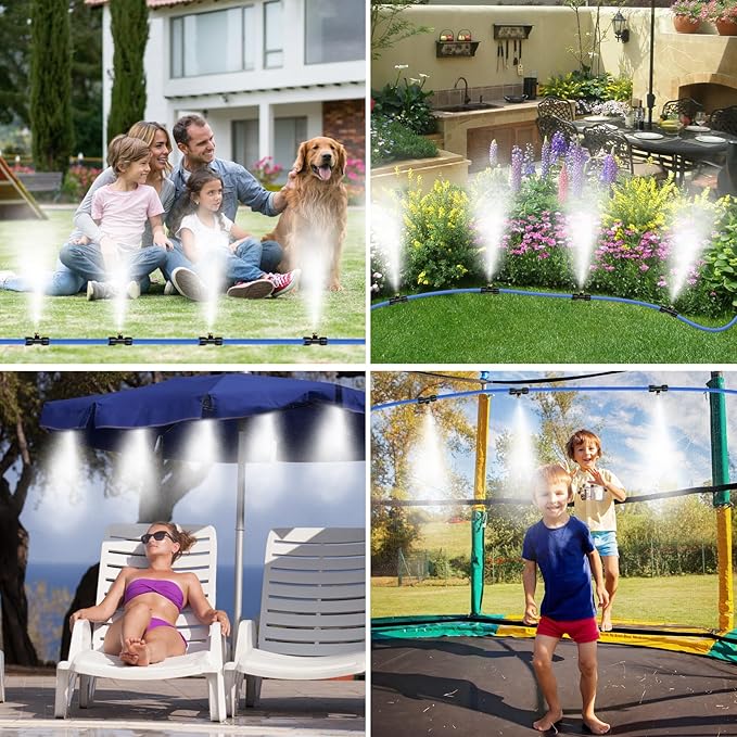 Upgraded 33FT Chicken Coop Cooling System with Water Filter Misting Cooling System Line & 20 Brass Mist Nozzles Teflon Tape 3/4" Adapter Chicken Coop Accessories for Patio Backyard Outdoor Summer Heat