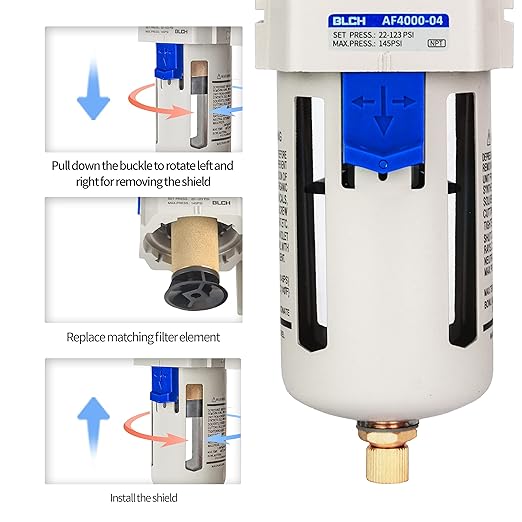BLCH 1/2" NPT Air Line Dryer - Air Dryer for Compressor,Compressed Air Dryer Air Drying System AF4000-04 Manual Drain Poly Bowl 0-160 PSI 5μm