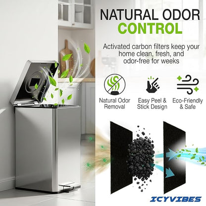 Premium 12 Pack Activated Carbon 3 in 1 Garbage Can Odor Absorber Filters Coconut Charcoal Puck Deodorizer Step Replacements for Kitchen Trash On The Go Bag Air Freshener Pods Compatible Magic Small