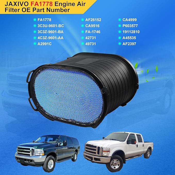 CA9516 Engine Air Filter for Ford 03-07 F250 F350 F450 F550 Super Duty 6.0L V8 Diesel,03-05 Excursion 6.0L V8 Diesel,Replaces 3C3U-9601-BC,3C3Z-9601-BA,FA1778