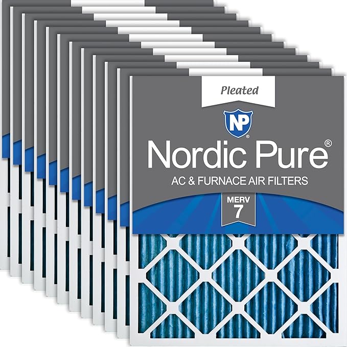 Nordic Pure 20x20x1 (Actual Size: 19 1/2 x 19 1/2 x 3/4) Pleated MERV 7 Air Filters 12 Pack