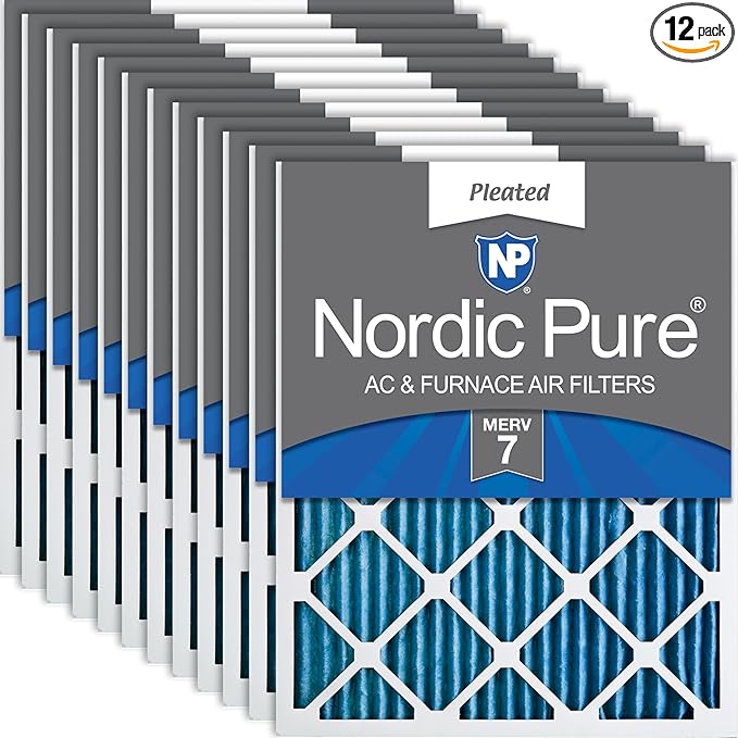 Nordic Pure 20x25x1 (Actual Size: 19 1/2 x 24 1/2 x 3/4) Pleated MERV 7 Air Filters 12 Pack