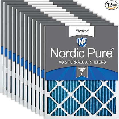 Nordic Pure 20x25x1 (Actual Size: 19 1/2 x 24 1/2 x 3/4) Pleated MERV 7 Air Filters 12 Pack