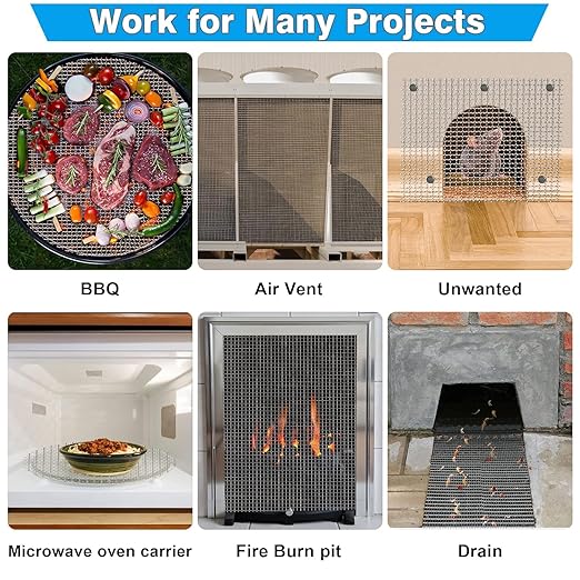 Stainless Steel Mesh 5Mesh with 1MM Wire Dia,4Pack 12x8inch(305x203mm) Hard and Heat Resisting Screen Sturdy Metal Mesh Sheets for DIY Projects,Aire Vent,Cage,Garden,Covered,BBQ Net