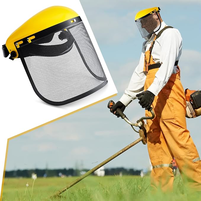 Amylove 8 Pcs Safety Face Shield with Mesh Weed Whacking Face Shield Masks Chainsaw Gardening Weed Mover Protection (Yellow)