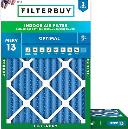 Filterbuy 30x32x2 Air Filter MERV 13 Optimal Smoke & Allergy Defense (2-Pack), Electrostatic Pleated HVAC AC Furnace Filters Replacement, Made in USA (Actual Size: 30.00 x 32.00 x 1.75)