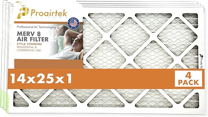 Proairtek AF14251M08SWH Model 14x25x1 Pack of 4 Air Filters, MERV 8; Ideal for Anyone Wanting Clean, Crisp Air in Their Home