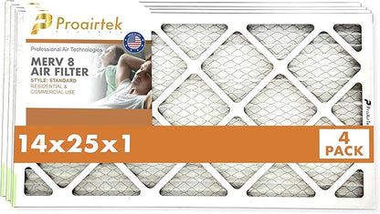 Proairtek AF14251M08SWH Model 14x25x1 Pack of 4 Air Filters, MERV 8; Ideal for Anyone Wanting Clean, Crisp Air in Their Home