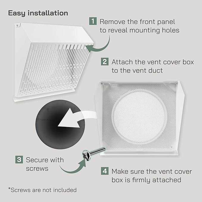 Vent Systems 10" Inch Exhaust Vent Cover with Rubber Gasket - White Galvanized Steel - Robust and Weatherproof Outdoor Air Exhaust Box - Duct or Surface Mounting - Rain and Snow Protection