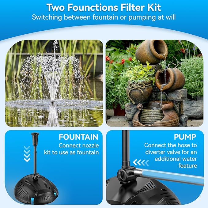 POPOSOAP Pond Filter with Pump Fountain Kits Built-in UV Clarifier, 660GPH/40W Pond Filters for Outdoor Ponds Clearing, Garden Fish Tank, Aquarium, and Add Water Features