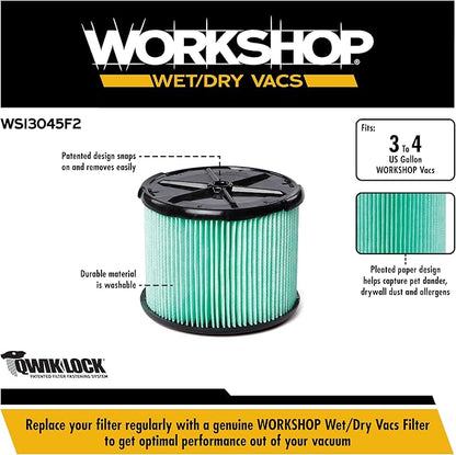 WORKSHOP Wet/Dry Vacs Vacuum Filters WS13045F2 HEPA Media Filter For Shop Vacuum Cleaner (2pk - HEPA Media Filter For Wet/Dry Vacuum Cleaner) Fits WORKSHOP 3-Gallon to 4.5-Gallon Shop Vacuum Cleaners