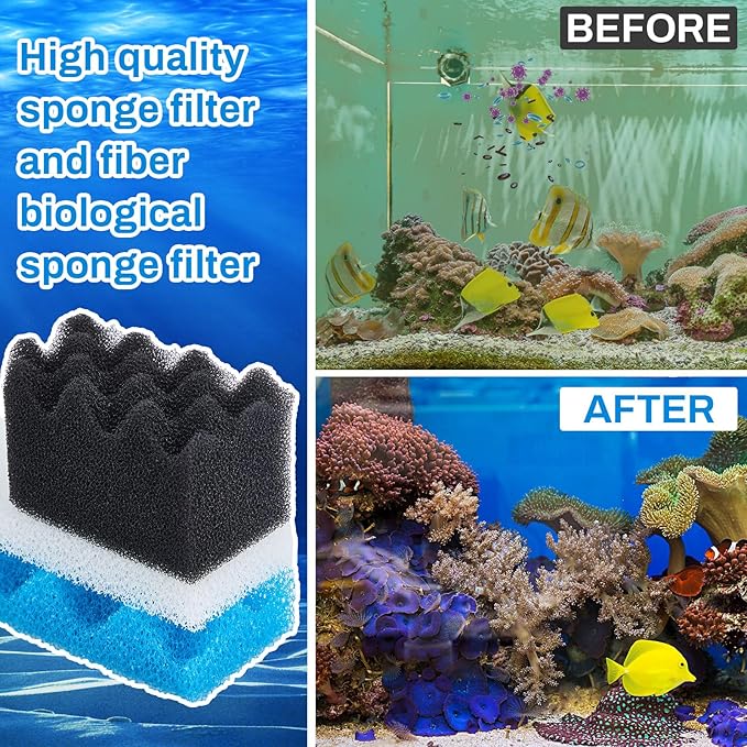 6 Pcs Aquarium Filters Bio Sponge Sets Compatible with Fluval 306/307, Including 2 Blue 2 White 2 Black Bio Sponge for Replacement Filter Media Kit