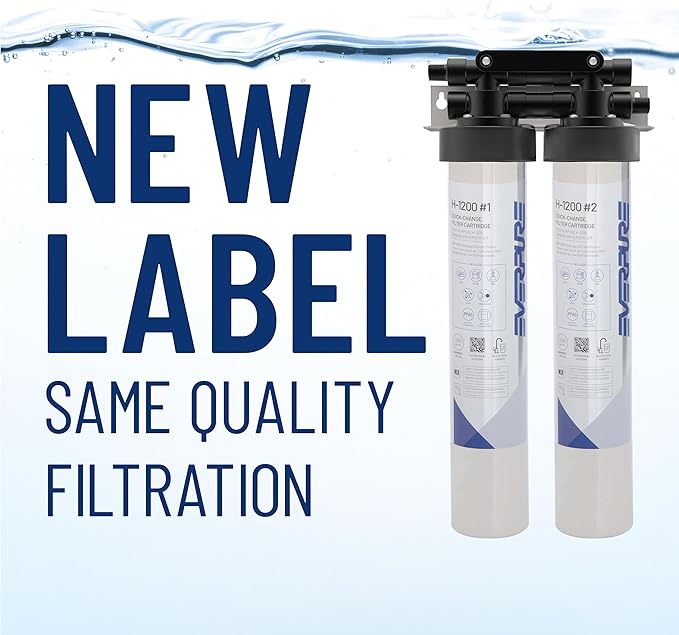 Pentair Everpure H-1200 Drinking Water System, EV928200, NSF Certified to Reduce Lead & PFOA/PFOS, Dual Cartridge System with Filter Head, Cartridges and Hardware, 1,000 Gallon Capacity, 0.5 Micron